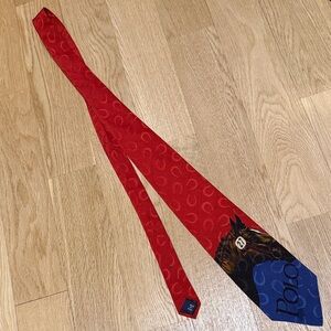 Vintage Polo by Ralph Lauren Equestrian Hand Made Silk Tie in Red with Horseshoe